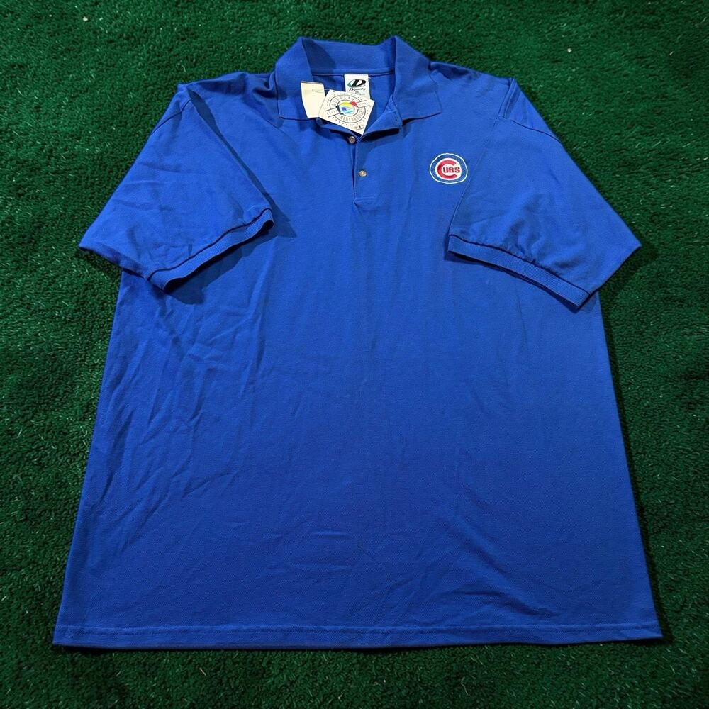 Vintage Chicago Cubs Polo Shirt Mens 2XL Blue Dynasty Cotton MLB Baseball